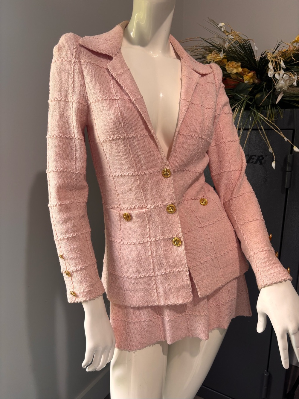 Adolfo Pink Tweed Double-Breasted Blazer